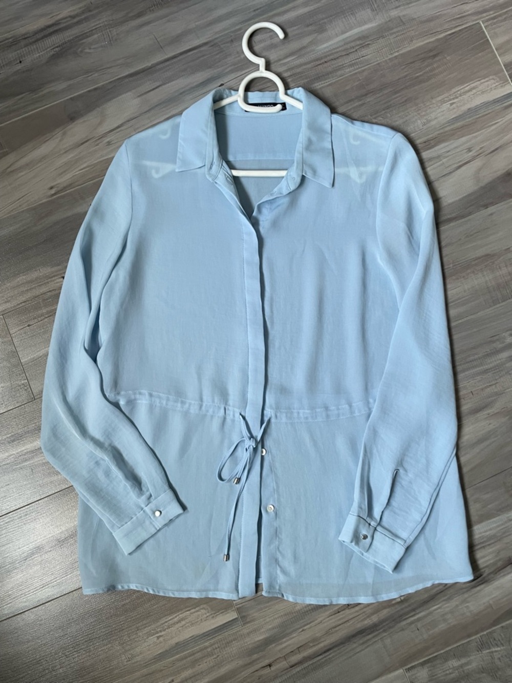 Mango Blue Button-Down Blouse with Drawstring Size XS/S